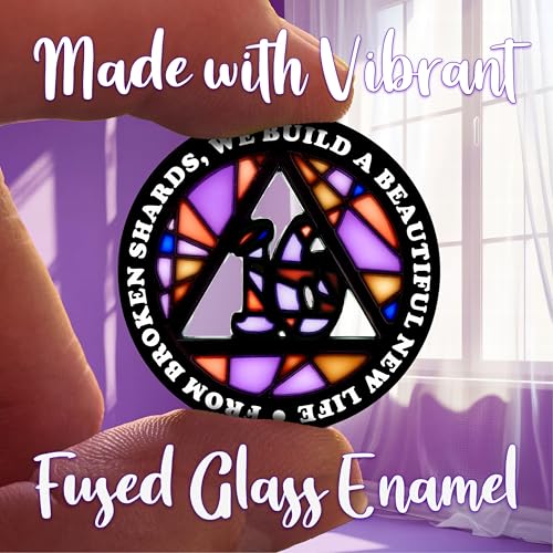 Image of Stained Glass 16 Year AA Chip Sobriety Coin Medallion, Fragments to Freedom Alcoholics Anonymous Addiction Recovery Anniversary Token, Inspirational Sober Gifts for Men and Women by the Token Shop