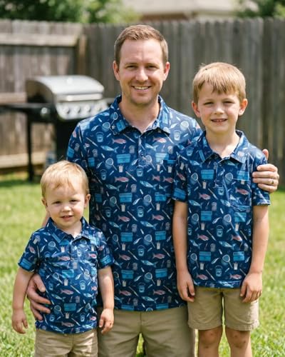 Image of Unique Baby Boys Daddy and Me Matching Fish Pattern Polo Shirt