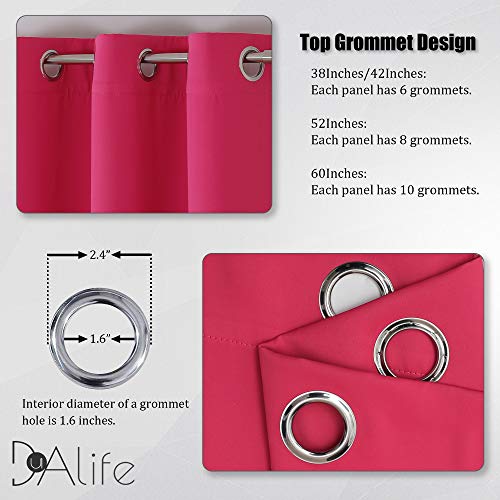 DUALIFE Solid Blackout Curtain Panels for Living Room 45 Inch Length Hot Pink Thermal Insulated Room Darkening Curtains Grommet Top 38''x45'' Raspberry Sorbet by DUALIFE - Image 3