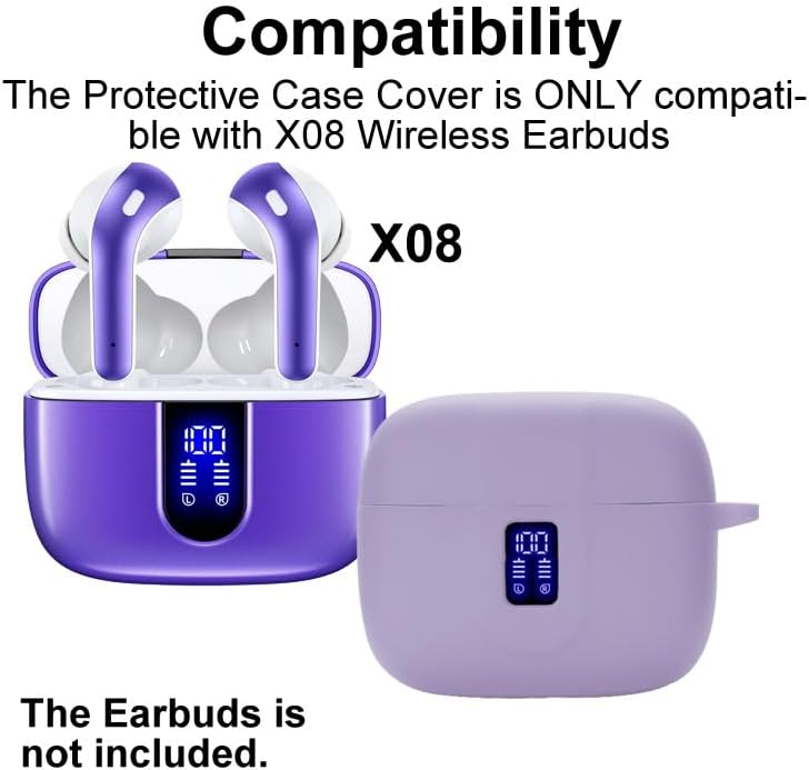 Silicon Case Cover Compatible with TAGRY X08 and ZIUTY A1 Wireless Earbuds, Protective Case with keychain, with Window for LED Display, Purple - Image 2