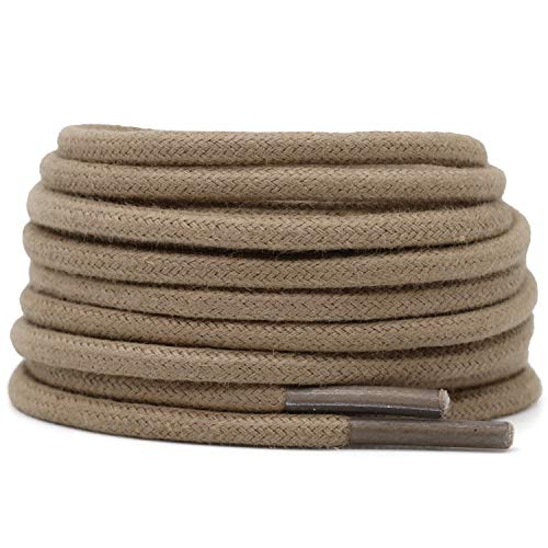 DELELE Round Cotton Waxed Shoelaces: 7/50 Inches Khaki Dress Shoe Laces for Boot 2 Pair 35 inch
