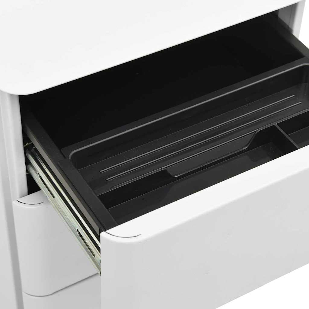 Aktenschrank mit Rollen, Rollcontainer 30x45x59 cm, Büroschrank aus Stahl mit 3 Schubladen und Schloss, abschließbarer Bürowagen für A4 Unterlagen, Hellgrau