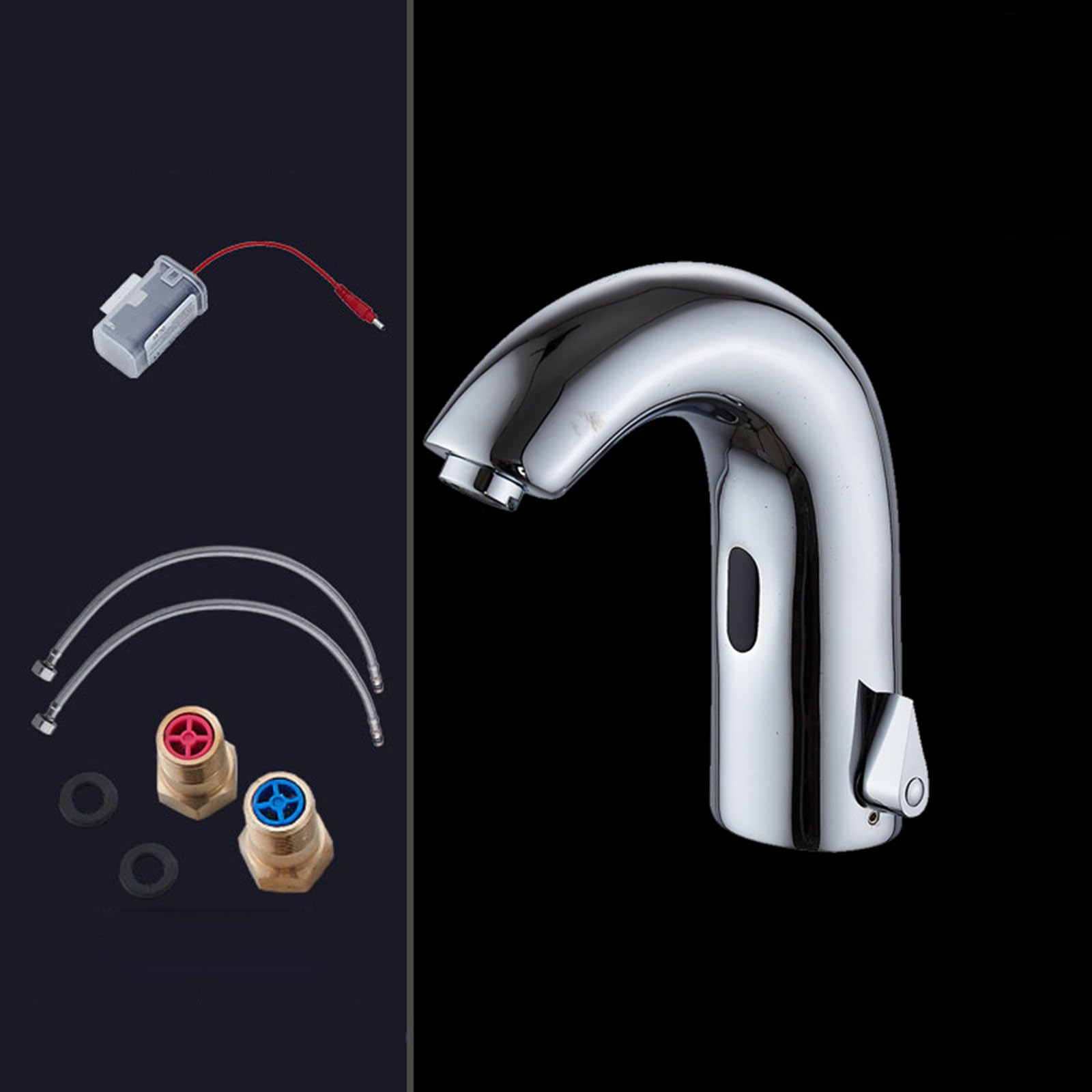 XJTNLB Wasserhahn mit Sensor Bad Einhebelmischer Infrarot Sensor Wasserhahn mit Einstellbarem Temperaturbegrenzer Mischbatterie Waschbecken aus Messing,Chrom