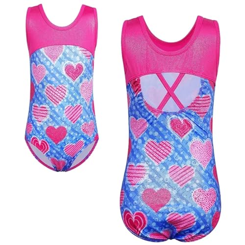 Maillot Gimnasia Ritmica Leotardo de gimnasia for niñas de 3 a 12 años, ropa de baile de Ballet, traje de práctica de bailarina a rayas, trajes de baile sin mangas ( Color : B295 Blue Heart , Size : 1