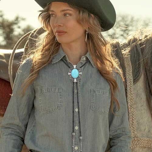 Image of HUABOLA CALYN Native American Bolo tie Rodeo Cowboy Leather Necktie Western Bolo ties for Men Women Necktie for Concert Fans
