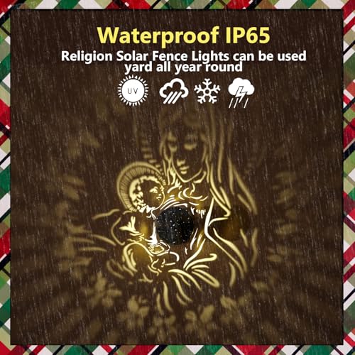 Image of Religious Outdoor Decor Virgin Mary Solar Fence Light for Christian Garden | Decorative solar lights with projection patterns, waterproof metal decor for fence, wall, deck, patio and yard gifts.
