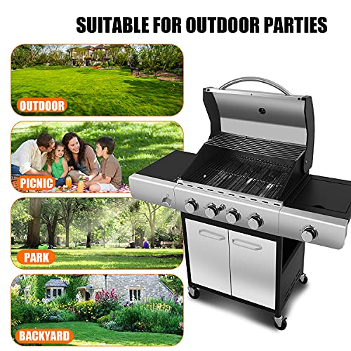 ZAFRO-Portable-Liquid-Propane-BBQ-Gas-Grill-with-4-Burner-42000-BTU-Stainless-Steel-Enamelled-Cooking-Grills-Temperature-Display-Bottle-Opener-Side-Burner-Perfect-for-Camping-Barbecues-Suitable-for-Ou