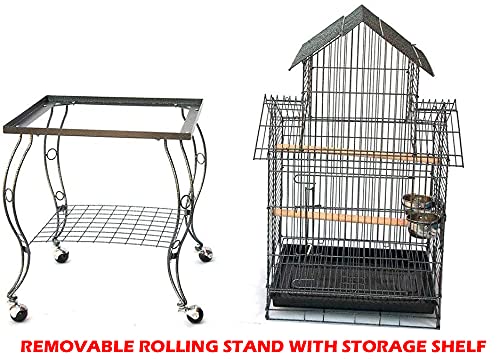 55" Rolling Standing Triple Roof Top Medium Bird Cage for Mid-Sized Parrot Cockatiel Sun Parakeet Green Cheek Conure Caique Pet Bird Cage with Detachable Stand - Thumbnail 3