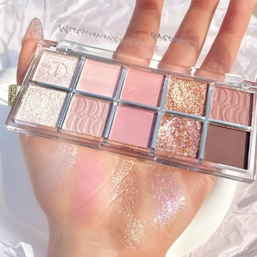 Image of Erinde 10 Color Eyeshadow Palette Makeup - Matte Shimmer Glitter Eye Shadow, Ultra-Blendable, High Pigmented, Naturing-Looking, Neutral Nude Eyeshadow Palette with Professional Brush, Summer Dreamland