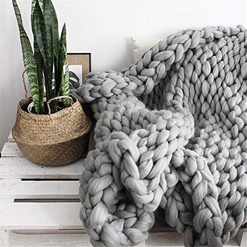 Couverture tricotée épaisse 100x120 cm gris clair pour canapé