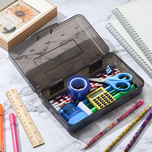 Image of Fainne 24 Pack Clear Plastic Pencil Box,Gray | Stackable Organizer for School Supplies, Large Case for Crayons Markers, Snap-lid Keeps Stationery Secure, Bulk Set