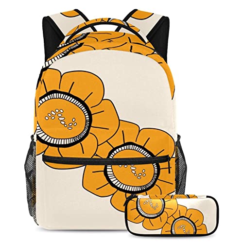 Sac à dos tournesols avec trousse assortie pour l'école et les sorties scolaires des enfants