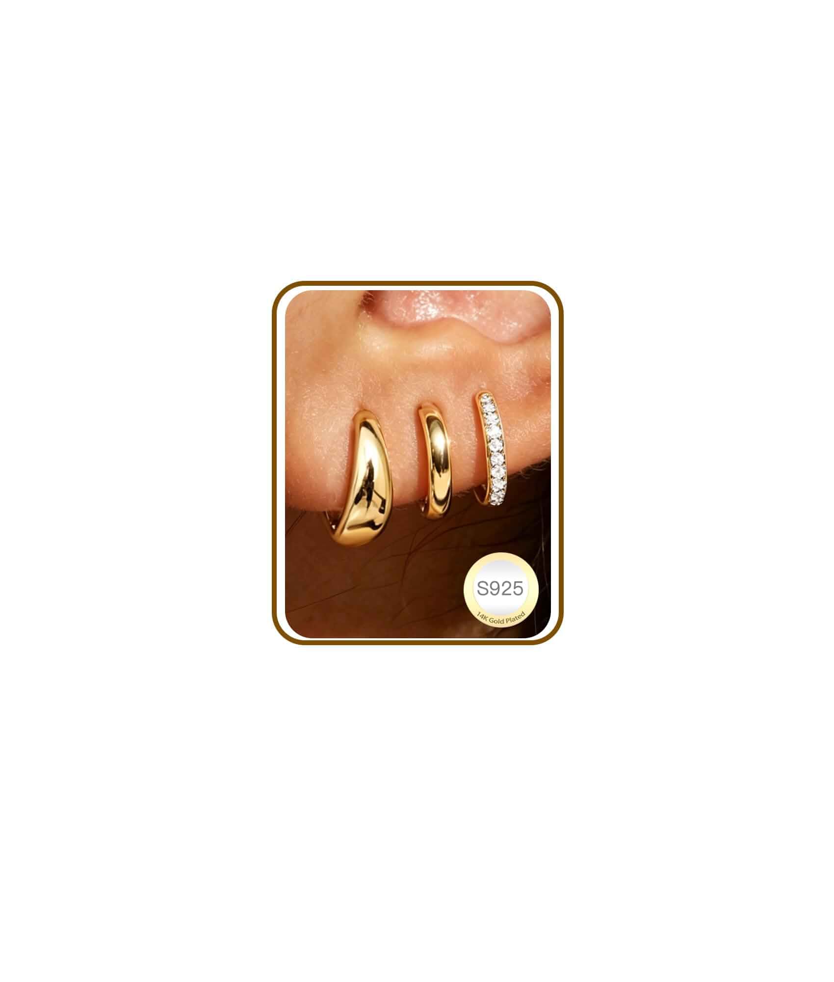 Jewelry for Her Gift 3 Pairs 925 Sterling Silver Earrings for Women Non Tarnish 14K Gold Plated Small Hypoallergenic Huggie Hoops Cartilage Stack Earring Sets for Multiple Piercing