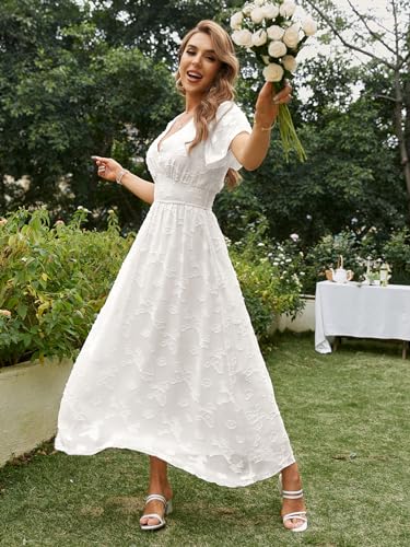 Image of Simplee Women's Boho Floral Maxi Dress Flowy Casual V Neck Short Sleeve Wedding Guest Holiday Beach Long Dress