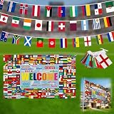 2er-Pack 48 Länderfahnen Deko-Girlande 149 x 89 cm, vielseitiges Willkommensbanner für Fußball-Events, Konferenzen, Kulturveranstaltungen und Partys, internationale Flaggen-Dekoration für jeden Anlass