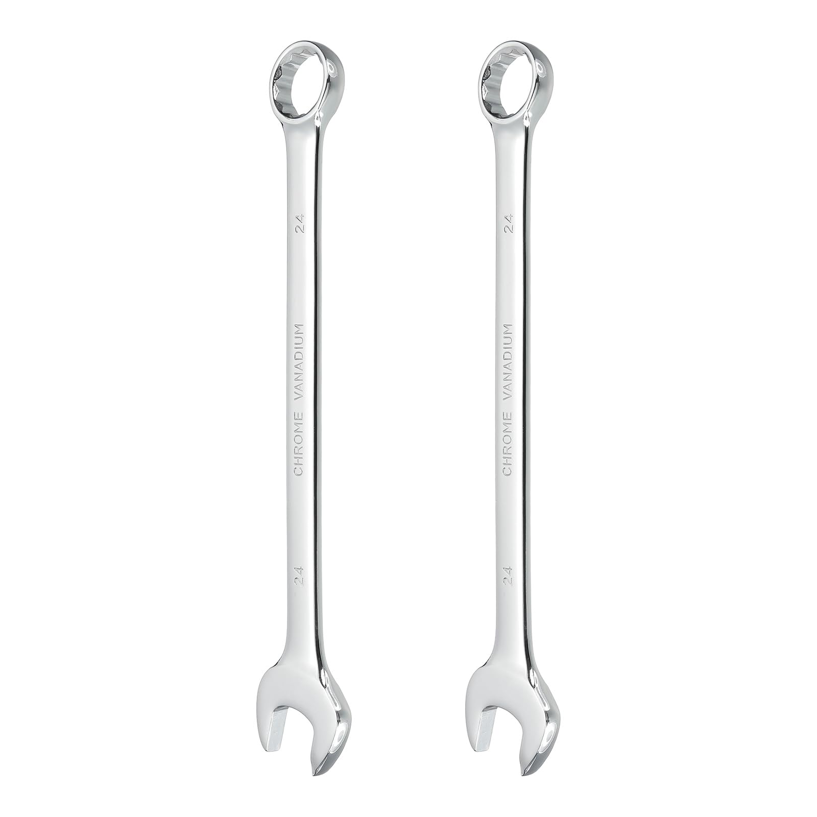 sourcing map 2Pcs Combination Wrench 24mm Metric 12-Point Box and Open End CR-V Steel Double Ended Spanner Tool for Automotive Pipe Furniture Machinery DIY Repair, Silver White