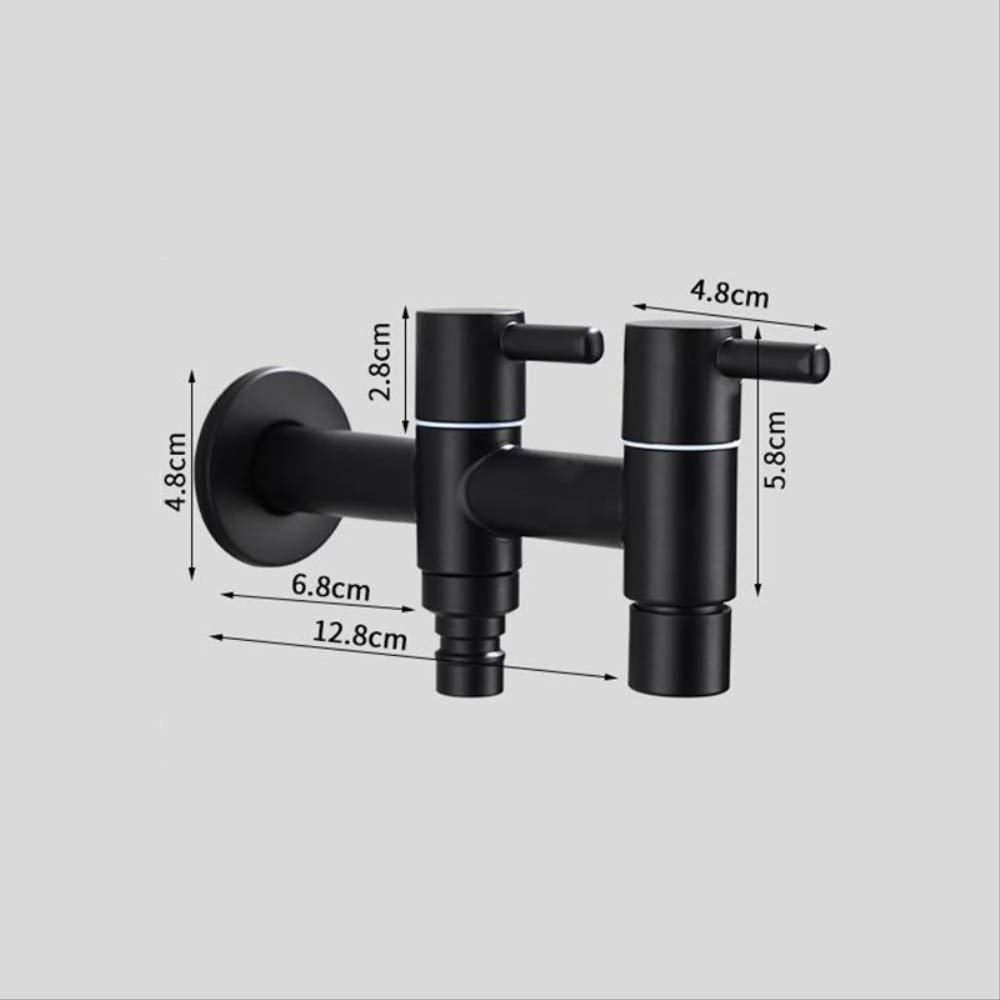 Rubinetto per lavatrice in acciaio inossidabile 304 nero da 2,5 cm 2 out doppio rubinetto da giardino rubinetto durevole e resistente alla ruggine perfetto per lavanderia e giardinaggio