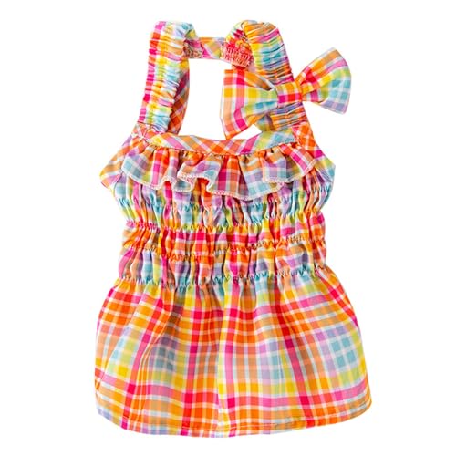 Image of HDKUW Small Dogs Dress with Bow,Chihuahua Yorkies Female Dog Clohtes,Pink Plaid Puppy Tutu Princess Dresses with Dog Bowknot,Girl Doggie Cats Skirt Outfits 2XL