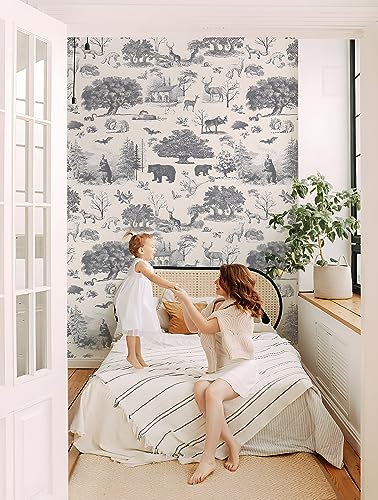 Rollsrolla Toile Wallpaper Black And White Woodland Farmhouse Wallpaper Peel And Stick Wallpaper Cute Wallpaper For Teens Boys Room And Nursery thumb #3