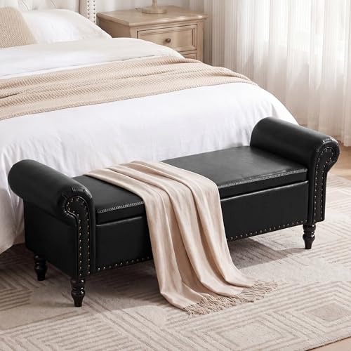 FiveWillowise 64” Storage Benches, End of Bed Bench with Storage, Black