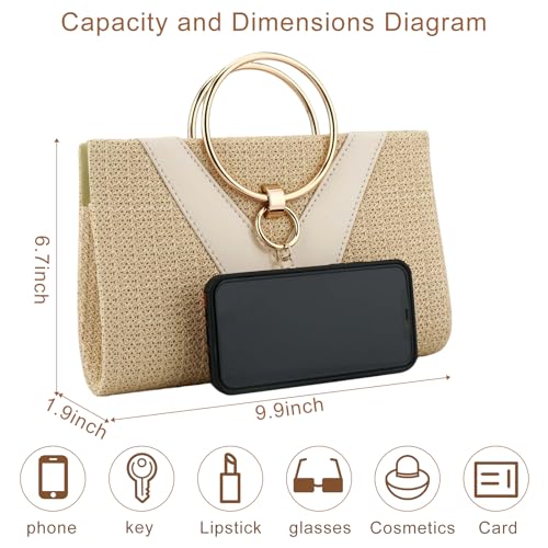 Image of YYW Summer Beach Straw Evening Bag,Straw Clutch Purse Straw Handbag Shoulder Bag Top-handle Bag