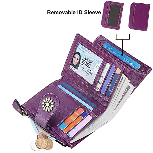 Lavemi Womens Leather Wallet Small Compact Rfid Blocking Credit Card Case Purse With Zipper Pocket(Dark Purple) #TOP1