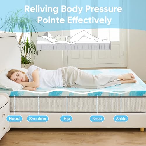 Image of NEWBULIG 4 Inch Cal King Cooling Gel Memory Foam Mattress Topper | Gel memory foam relieves pressure, ventilated design keeps cool. Fits Cal King size, CertiPUR-US certified, comes in a box.