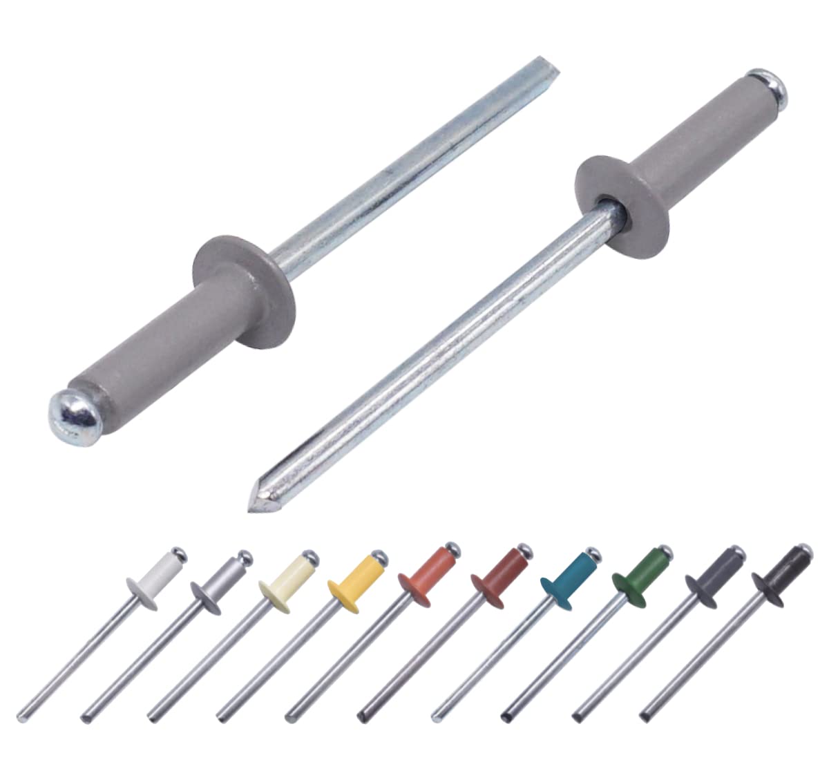 Marcopol Dusty Grey (Ral 7037) (Pack Of 400 Pcs) Painted Blind Rivets 4.0 X 14 Mm, Dome Head, Din 7337, Aluminum Rivet And Steel Mandrel, Pop Rivets (400, Dusty Grey Ral 7037)