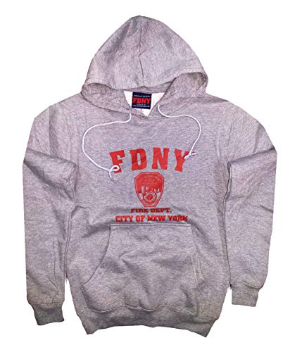 Image of FDNY Mens Hoodie Sweatshirt New York City Fire Department Screen Printed Shield - grey - XXL