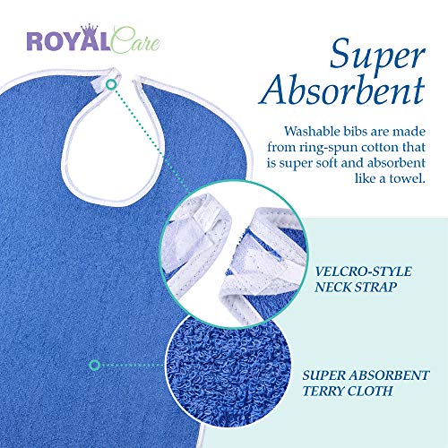 6PK Reusable Terry Cloth Adult Bibs – 18\" x 30\" Super Absorbent Washable Apron - Thumbnail 4