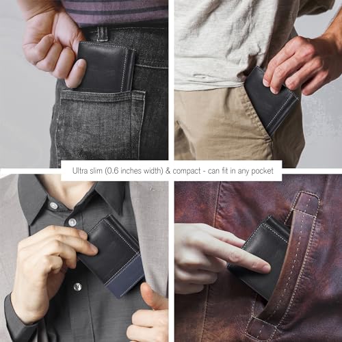 ESTALON Real Leather Trifold Wallet For Men-RFID Slim Tri Fold Wallets Minimalist 3 fold Credit Card Holder ID Window (Charcoal/Patriot)4