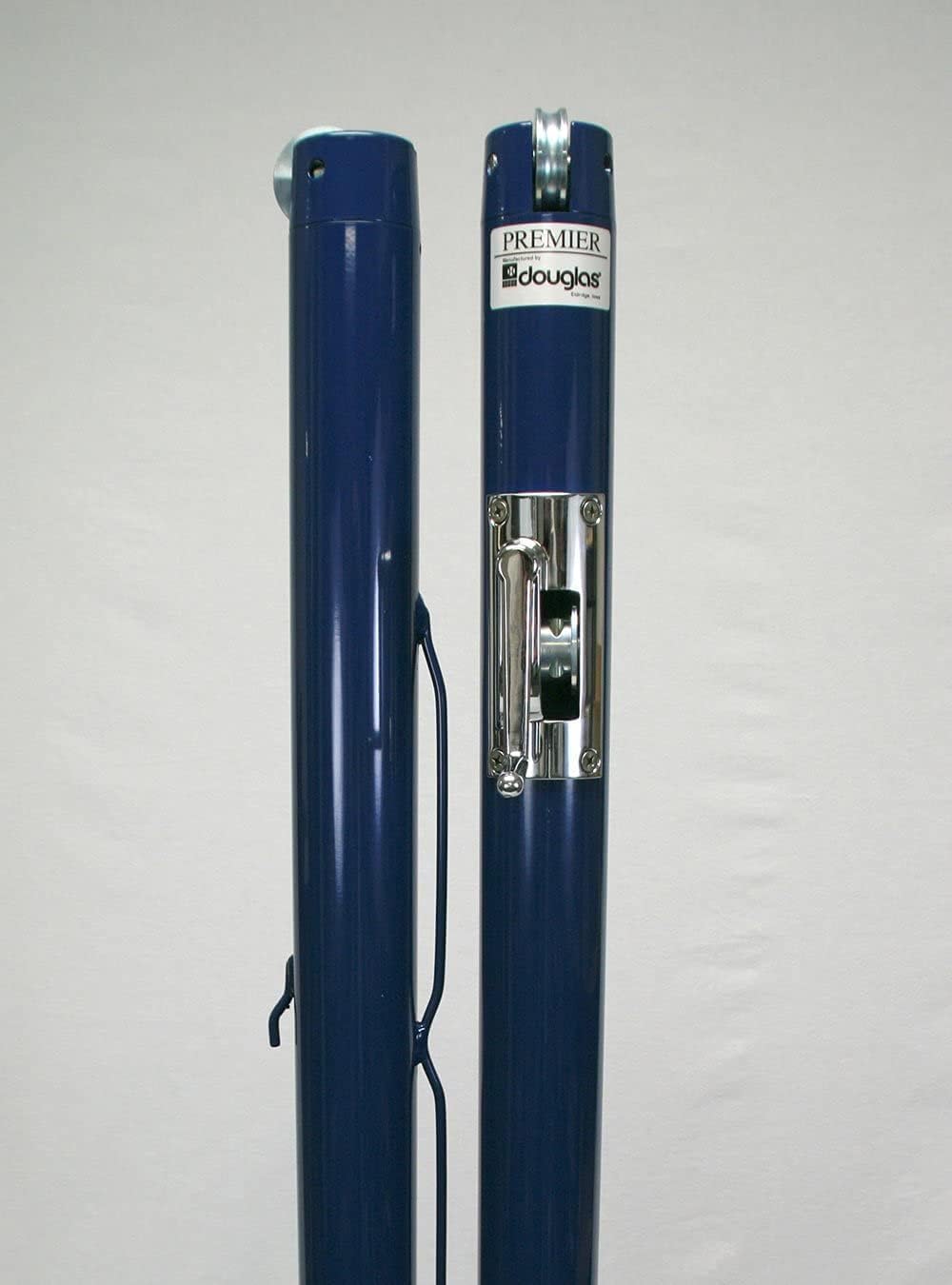 Douglas Premier XS Tennis Posts – Permanent Court Kit – 2 7/8” OD Round, Internal Wind w/Plated Gears, Blue – Optional Ground Sleeves