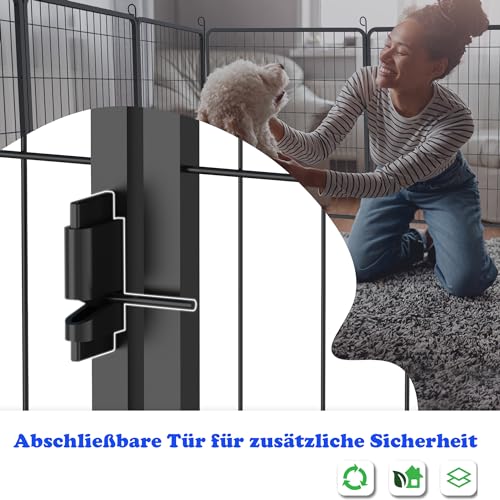 AufuN 6-TLG Welpenauslauf faltbares Freilaufgehege Tierlaufstall 80cm hoch, Automatische Verriegelung, Laufgitter Welpenlaufstall mit Tür für Hunde, Kaninchen, Kleintiere, Katze