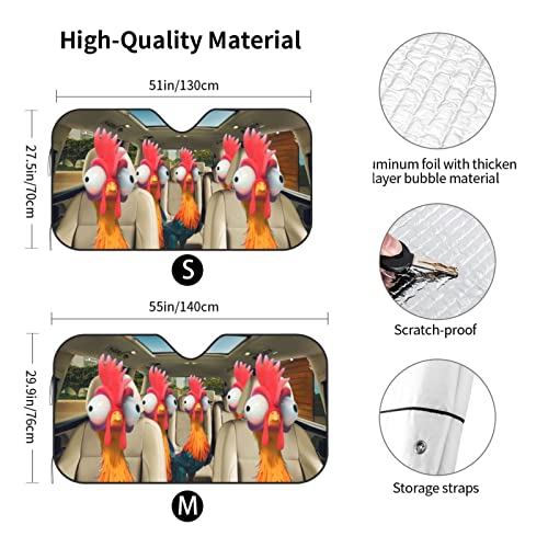 Windshield Car Sunshade Funny Animal Windshield Sun Shade Window Covers For Cars Rooster Folding Block Uv Rays Sun Visor Protector Chicken Car Window Shades For Car Truck Suv Auto Sunshades 51X27.5 In #TOP2