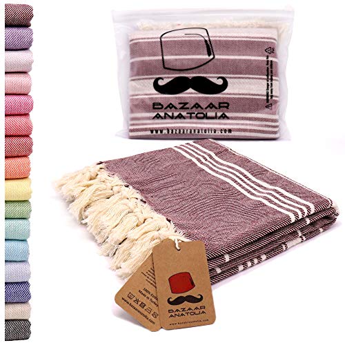 Bazaar Anatolia Stripe Turkish Towel 100% Cotton Peshtemal Bath Towel 75x38 Thin Lightweight
