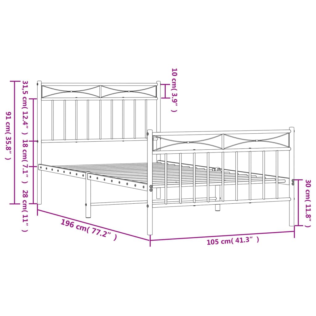 Telaio letto con testiera e pediera in metallo bianco 100 x 190 cm Cornice da letto per soggiorno Telaio per camera da letto Struttura del letto dell'hotel Adatto per camera da letto