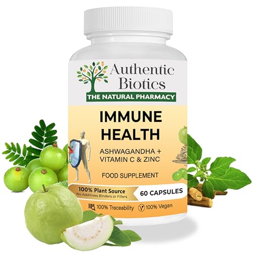 Authentic Biotics – 60 Immunity Support Vitamins, Ashwagandha Capsules with Vitamin C and Zinc, Multivitamins & Minerals, 100% Natural, Plant Based, Vegan, & Kosher for Women and Men