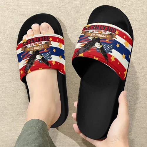 Image of 250 Anniversary USA Flag Pool Sandals Women Lightweight Eagle Sandals for Women Size 7 Quick-Dry Womens Open Toe Slides for Beach