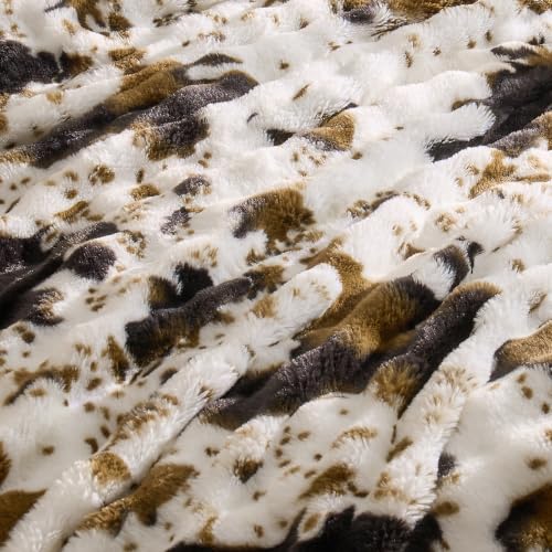 Image of EMME Faux Rabbit Fur Bubble King Blanket, Cow Print 108 inch x 90 inch
