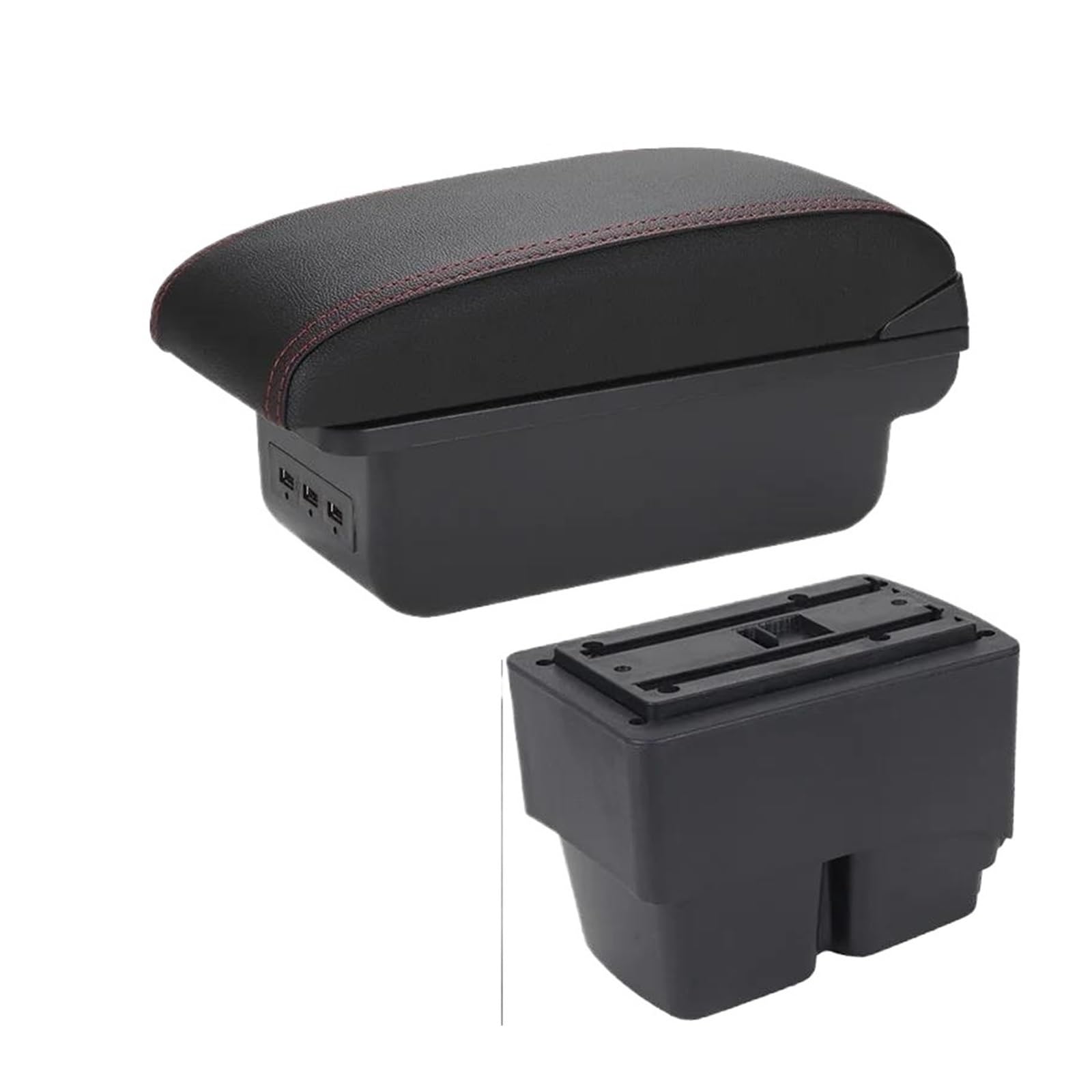 RESPUNEKBAH Car Armrest For Ford For Fiesta MK7 2010 09-17 Storage Box Interior Details Accessories(B2 Black line 3USB)