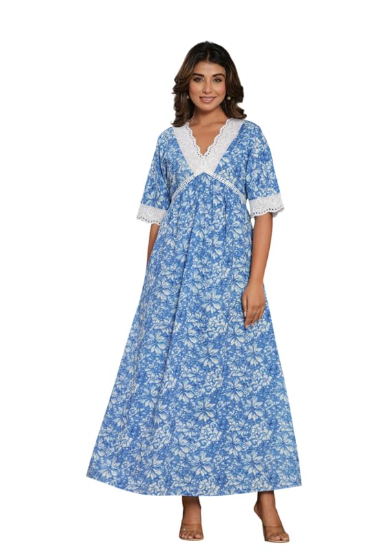 NIHSAMAH Cotton Nighty for Women — Printed Stylish Night Gown, Comfortable Sleepwear Long Nightwear, Maxi NIHSAMAH Cotton Nighty for Women — Printed Stylish Night Gown, Comfortable Sleepwear Long Nightwear, Maxi