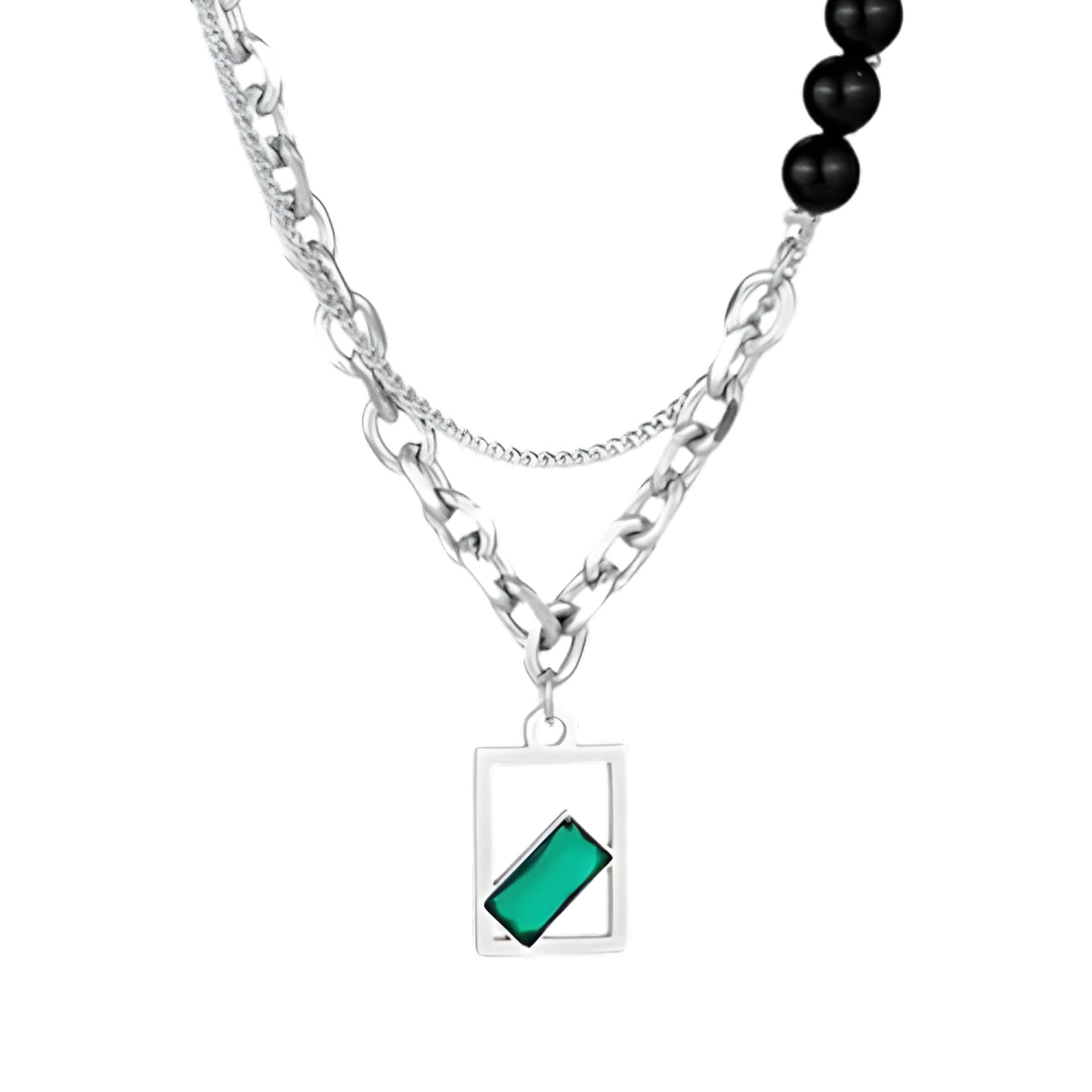 MATRIX EMERALD - 16mm Titanium Steel Pendant with 22inch Chain for Men & Boys with adjustable cable chain-image-23