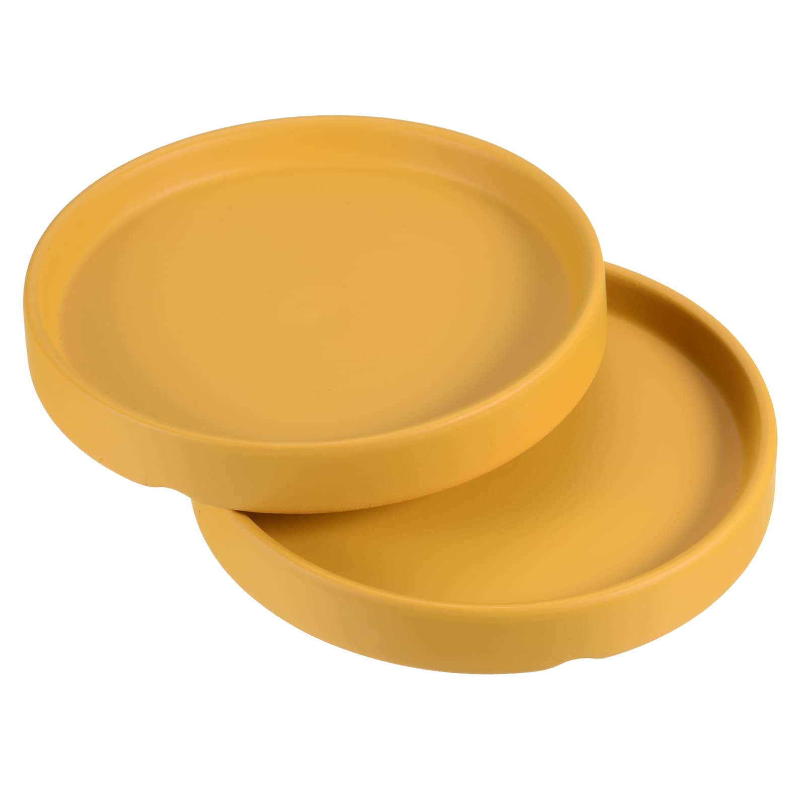 Zestaw 2 żółtych ceramicznych spodków do doniczek 11,4 cm, okrągłe tace ociekowe do użytku wewnątrz/na zewnątrz, idealne do pielęgnacji roślin i dekoracji, stylowe