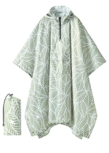Image of PTEROMY Hooded Rain Poncho for Adult, Waterproof Lightweight Unisex Raincoat for Hiking Camping Emergency