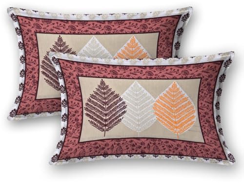 Image of JAIPUR PRINTS 100% Cotton Rajasthani Jaipuri Traditional Floral Queen Size Double Bedsheet with 2 Pillow Covers - Multicolor, 180-200 tc (Pink Lite)