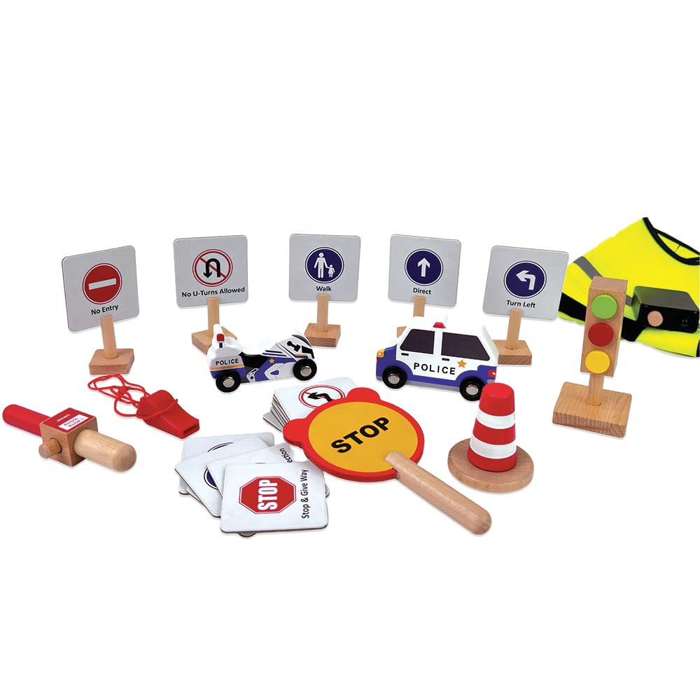 Wudly Wooden Traffic Police Play Set, Pretend Play Set, Activity Toy for Kids, Montessori Game, Role Play 1