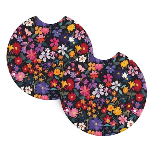 Portavasos Rojo Floral 2 Piezas Neopreno para Auto miniatura 1