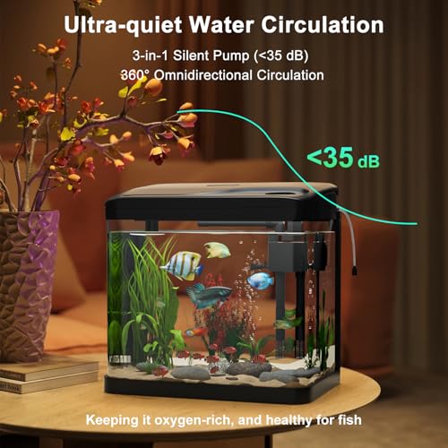 Aquarium Komplettset, GuKKK Nano Aquarium Stabiles Einsteigerbecken mit LED-Beleuchtung und Eingebautem Filtersystem, für Fisch, Aquariu Becken stoßfest,Schwarz (6L)