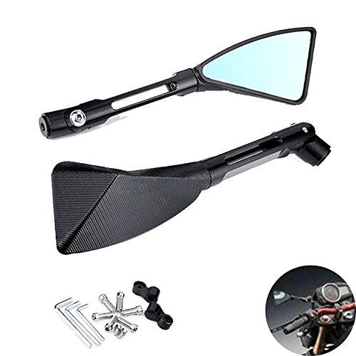TUINCYN Triangle Motocicleta Espejos retrovisores Negro CNC mecanizado Billet Aluminio Universal Moto Sportbike Retrovisor lateral (paquete de 2)