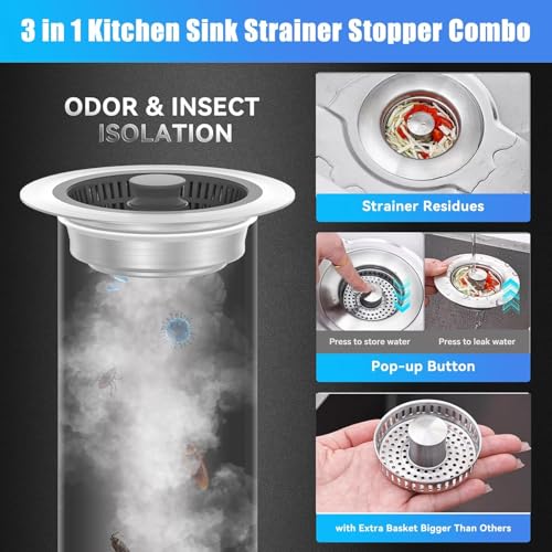 Colador para fregadero 3 en 1 de acero inoxidable miniatura 3
